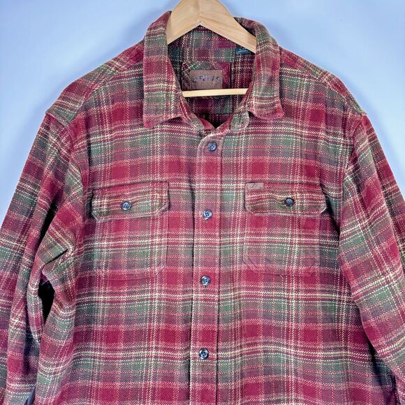 Orvis Mens XL Plaid Flannel Shirt Jacket Red Green Heavyweight Outdoor Workwear - Picture 2 of 15